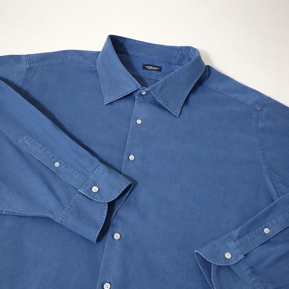 Proper‎ Cloth Dress Shirt Mens 4XB Steel Blue White Big Button Chambray